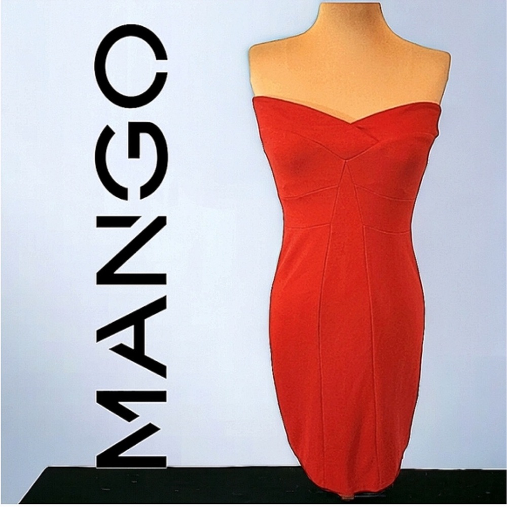 MNG by MANGO red strapless bodycon dress size Large